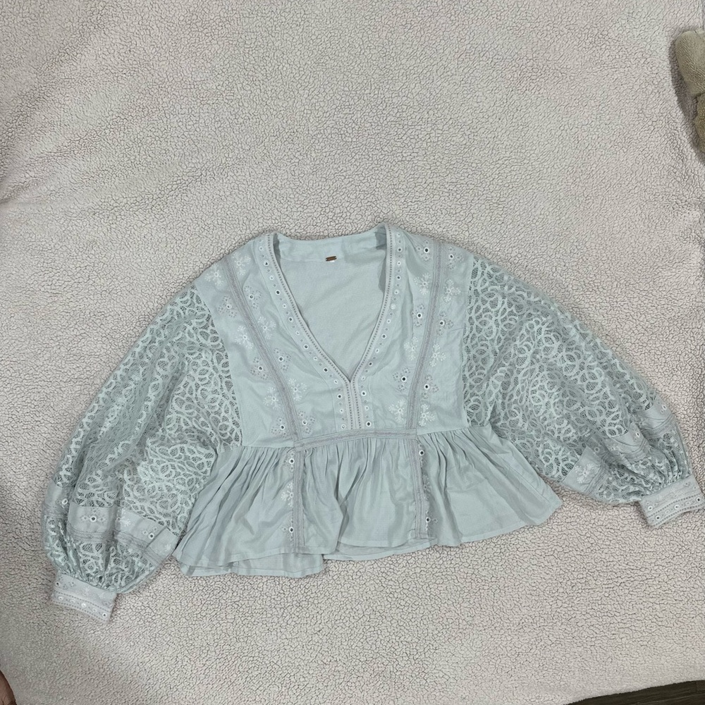 Free People Boogie All Night Blouse Light Blue - Picture 4 of 8